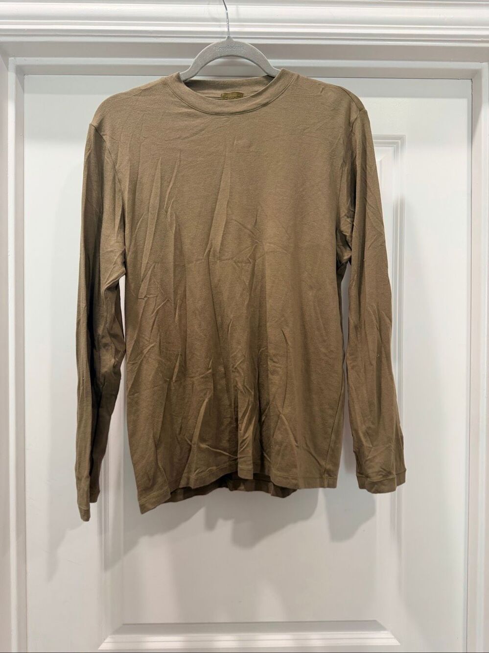 Skims Brown Tan Modal Long Sleeve Crew Neck Stretch Fitted Top Size XS